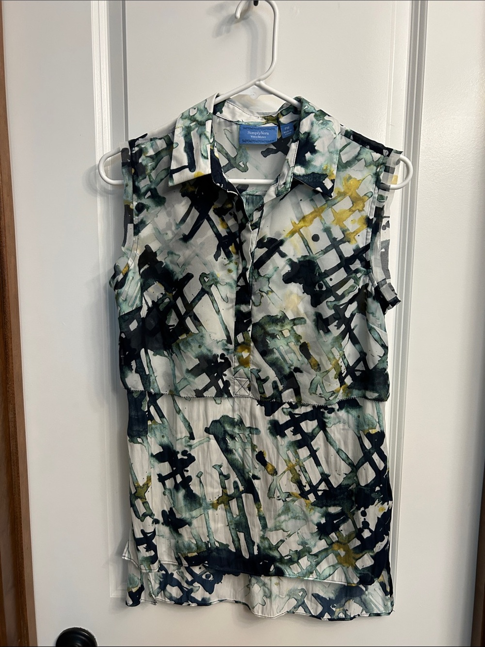 Sleeveless Abstract Print Tunic in Green, Blue & Yellow Vera Wang